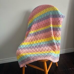 Colorful Striped Handmade Knit Baby Blanket